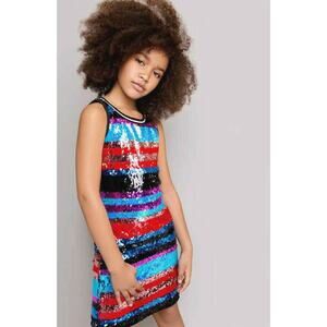 MIA New York Girl Striped Sequin Sleeveless Dress Glam Party Special Sz L